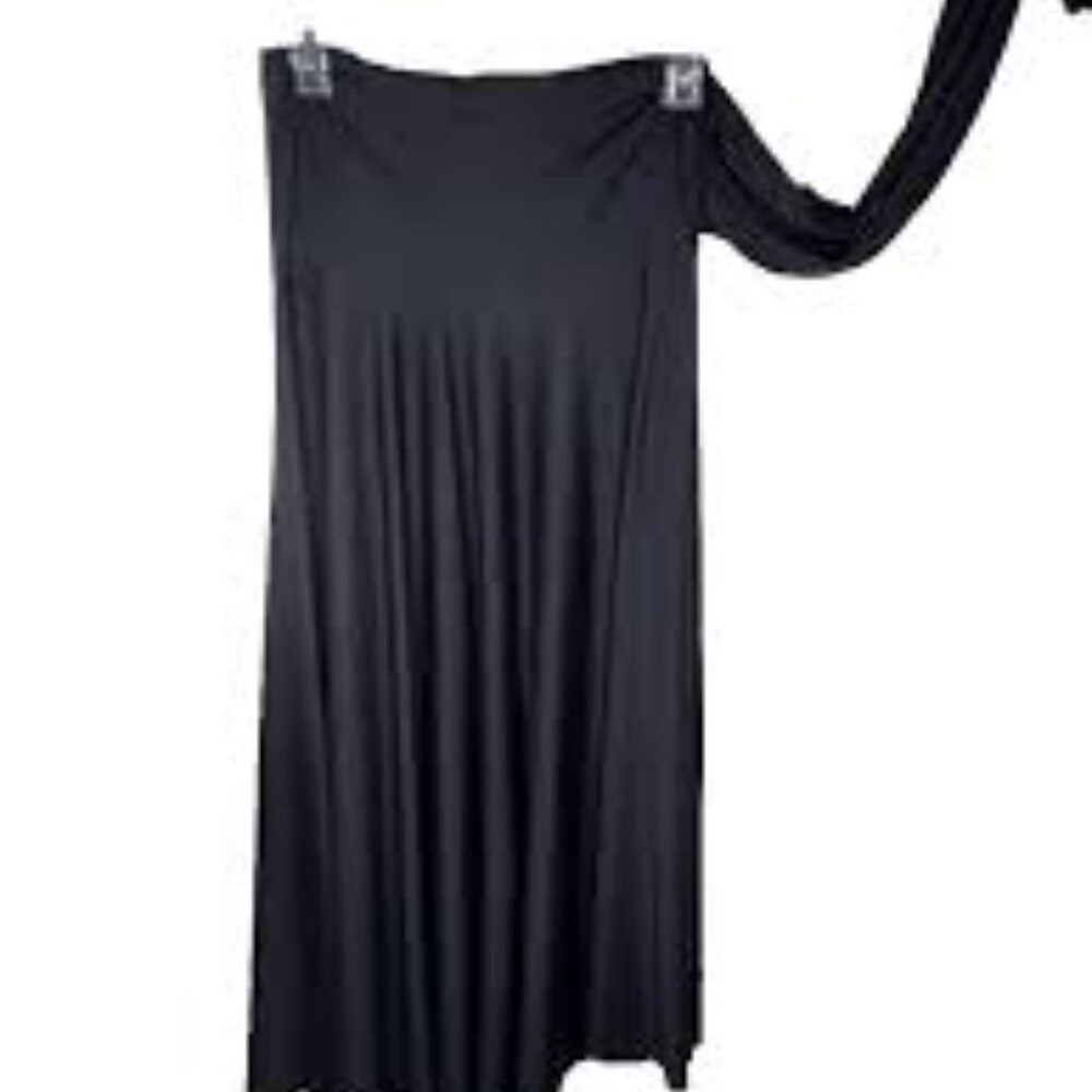 Elan Midi Length Circle Skirt with Attached Sash in Black - Size S